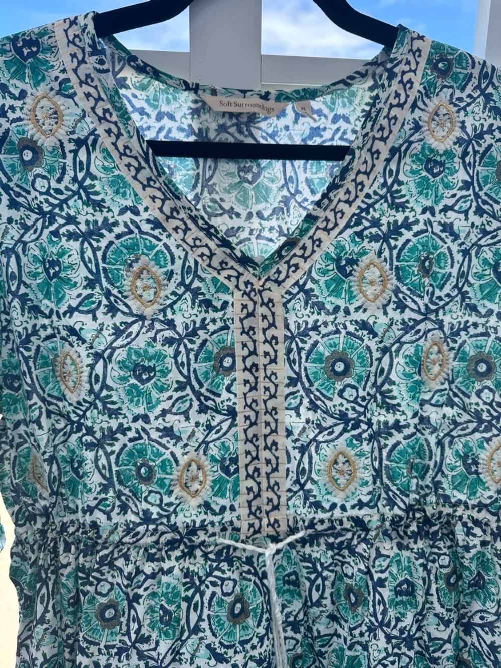 Soft Surroundings bohemian Teal and Navy Floral Dress. - Picture 4 of 8